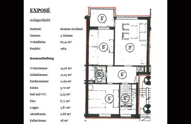 Hochparterre Bremen Huchting - 3 Zimmer, 63 m&sup2;, 209.000&euro; | Angebot:26210973