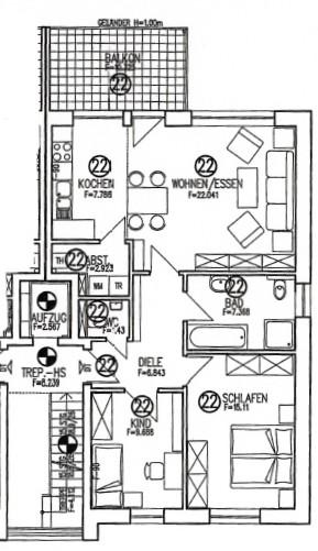 Etagenwohnung Weyhe - 3 Zimmer, 78 m&sup2;, 950&euro; | Angebot:25365274