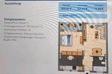 Zwei-Zimmer-Wohnung mit Balkon – 485 € warm | 47,55 m² zimmer