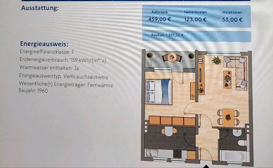 Zwei-Zimmer-Wohnung mit Balkon – 485 € warm | 47,55 m² zimmer