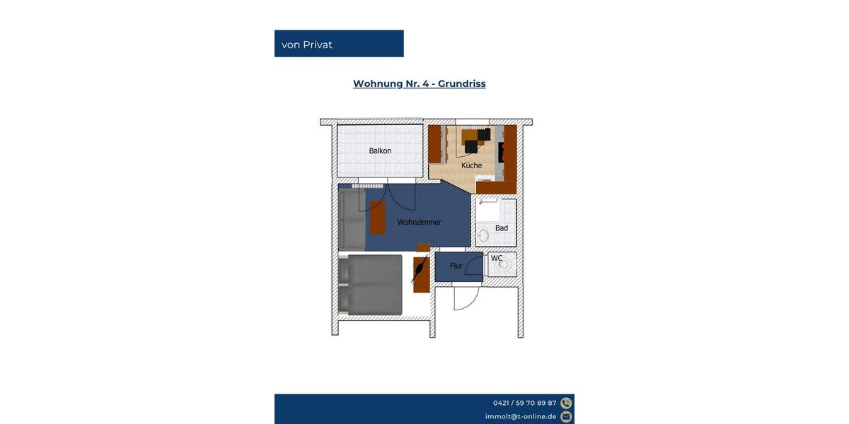 Etagenwohnung Bremen Burglesum - 1 Zimmer, 27 m&sup2;, 495&euro; | Angebot:26396709