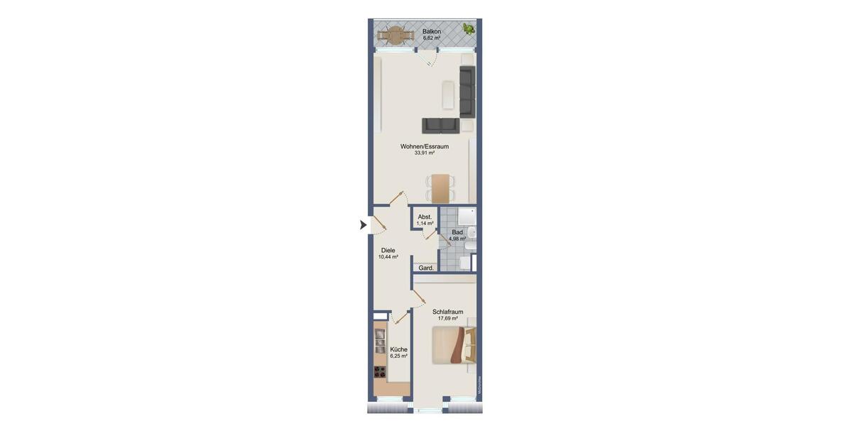 Etagenwohnung Bremen Östliche Vorstadt - 2 Zimmer, 75 m&sup2;, 1.060&euro; | Angebot:26422285