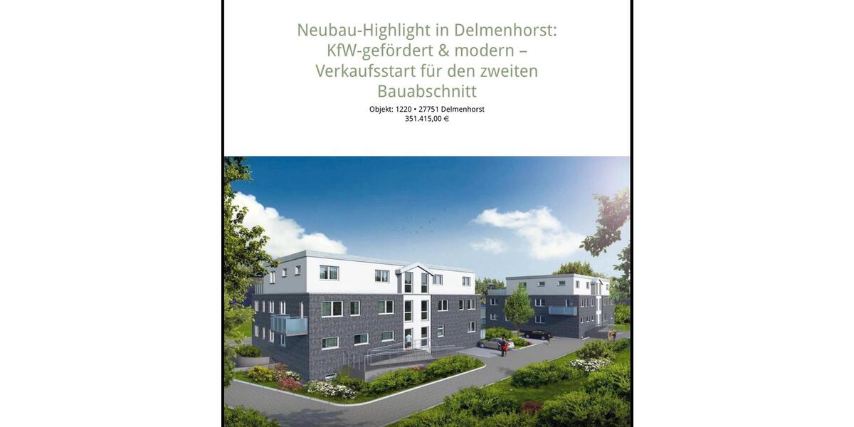 Hochparterre Delmenhorst Bungerhof - 3 Zimmer, 97 m&sup2;, 351.415&euro; | Angebot:25891522