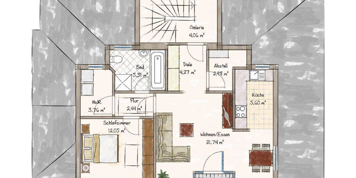 Etagenwohnung Hude (Oldenburg) Hude - 2 Zimmer, 75 m&sup2;, 210.000&euro; | Angebot:24113345