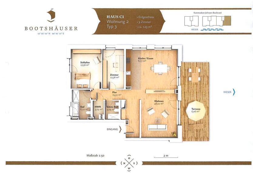 3-Zimmer-Erdgeschosswohnung mit Terrasse und Blick auf die Weser 3 zimmer