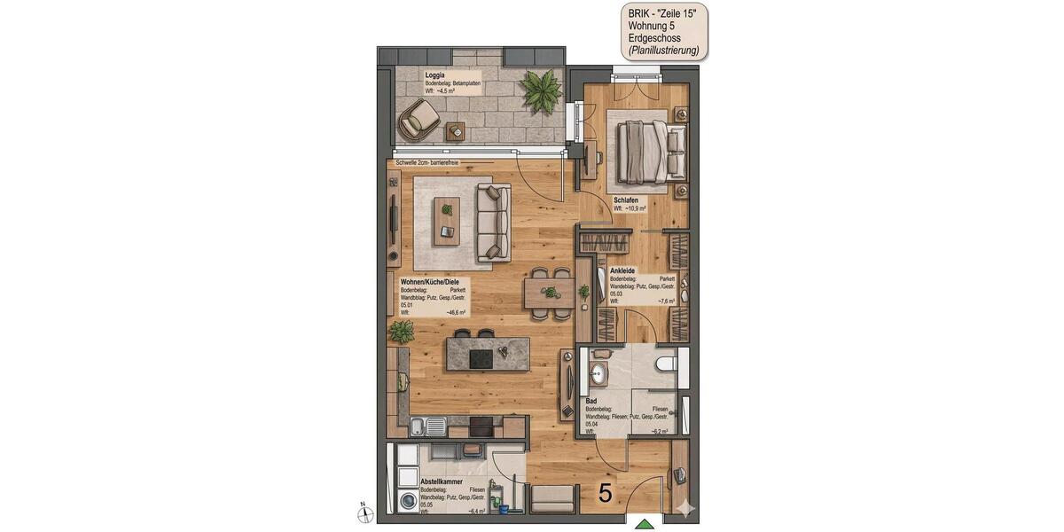 Erdgeschoßwohnung Bremen Oberneuland - 2.5 Zimmer, 82 m&sup2;, 369.000&euro; | Angebot:26976043