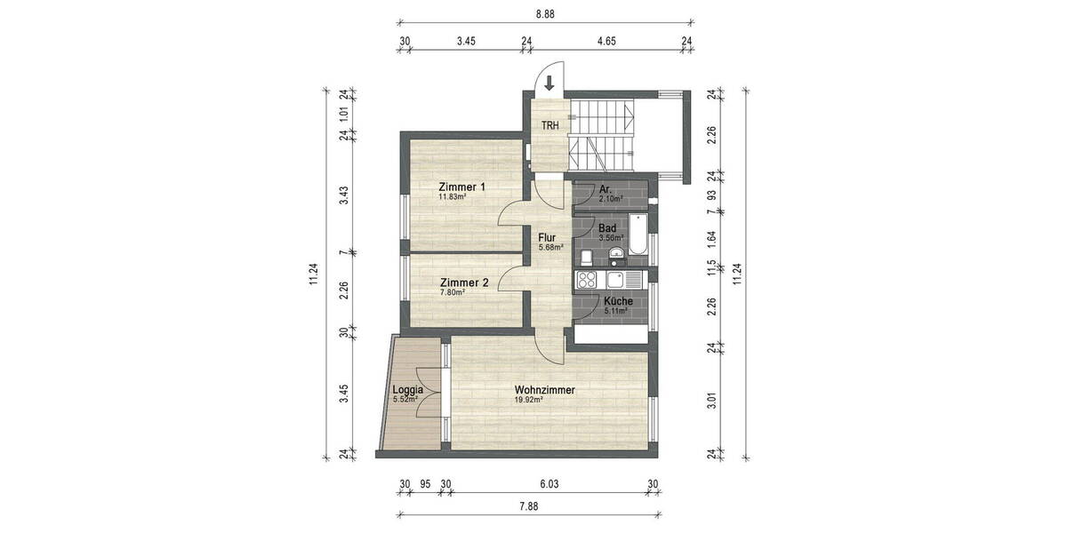 Etagenwohnung Bremen Lehe - 3 Zimmer, 58 m&sup2;, 880&euro; | Angebot:26764530