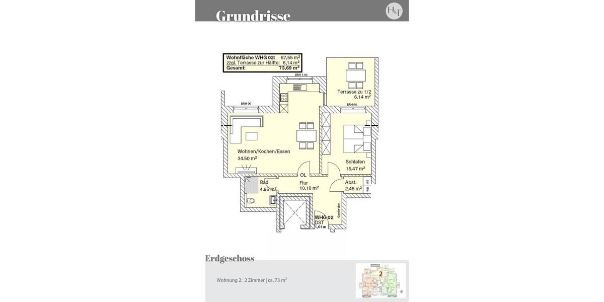 Etagenwohnung Stuhr Brinkum - 2 Zimmer, 73 m&sup2;, 273.000&euro; | Angebot:25743591