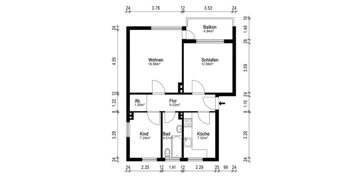 Etagenwohnung Bremen Horn-Lehe - 3 Zimmer, 59 m&sup2;, 950&euro; | Angebot:26678679