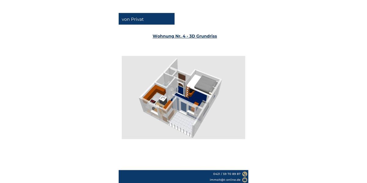 Etagenwohnung Bremen Burglesum - 1 Zimmer, 27 m&sup2;, 495&euro; | Angebot:26396709