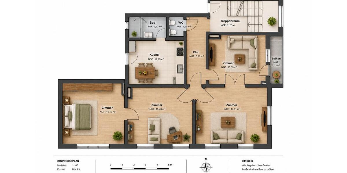 Etagenwohnung Bremen Walle - 4 Zimmer, 90 m&sup2;, 1.190&euro; | Angebot:26526938