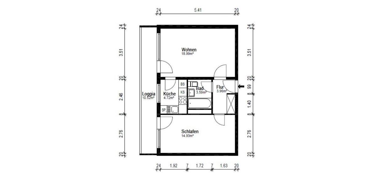Etagenwohnung Delmenhorst Bungerhof - 2 Zimmer, 51 m&sup2;, 89.000&euro; | Angebot:27273546