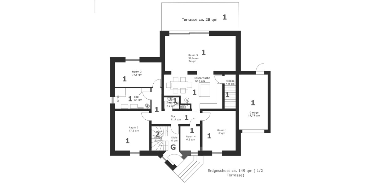 Erdgeschoßwohnung Weyhe - 5 Zimmer, 149 m&sup2;, 566.200&euro; | Angebot:25630487