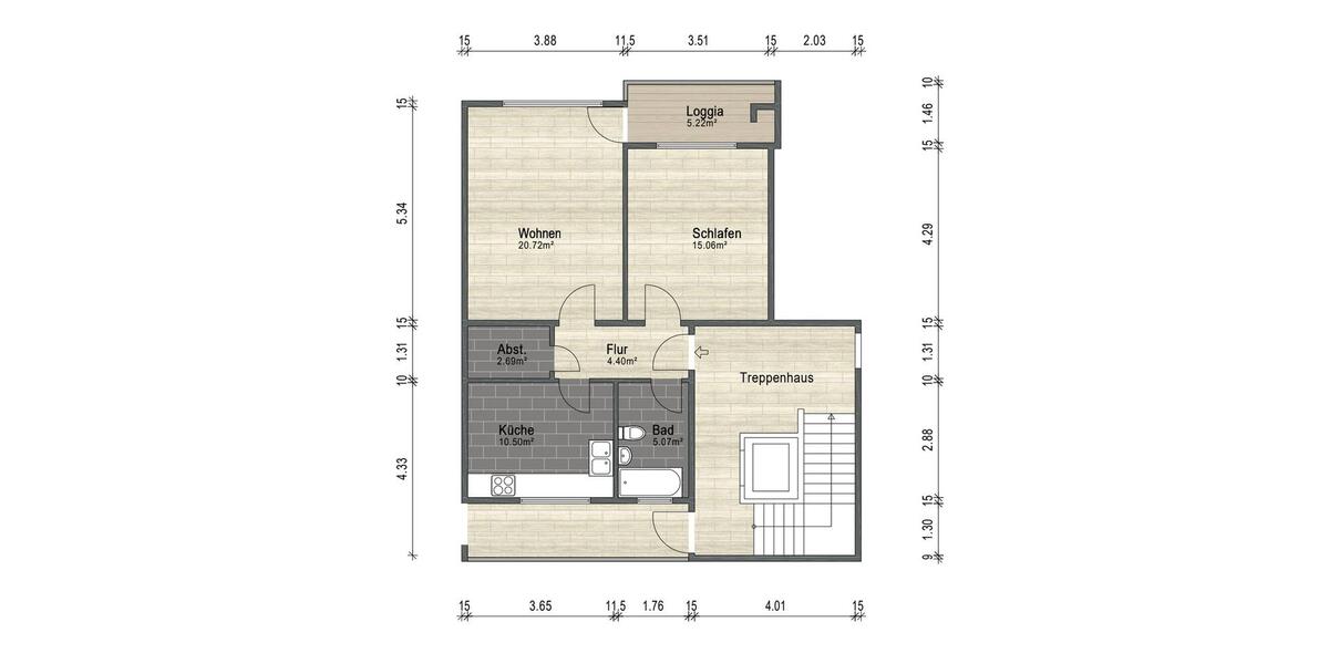 Etagenwohnung Bremen Burglesum - 2 Zimmer, 61 m&sup2;, 770&euro; | Angebot:26297583
