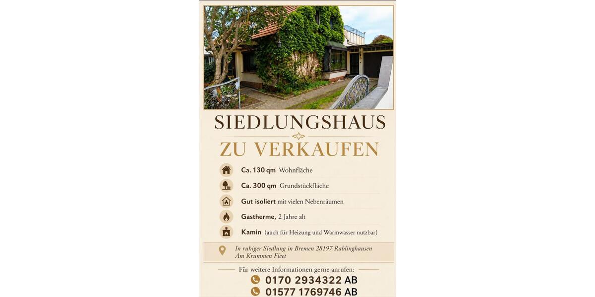 Doppelhaushälfte Bremen Blockland - 5 Zimmer, 130 m&sup2;, 330.000&euro; | Angebot:26674283