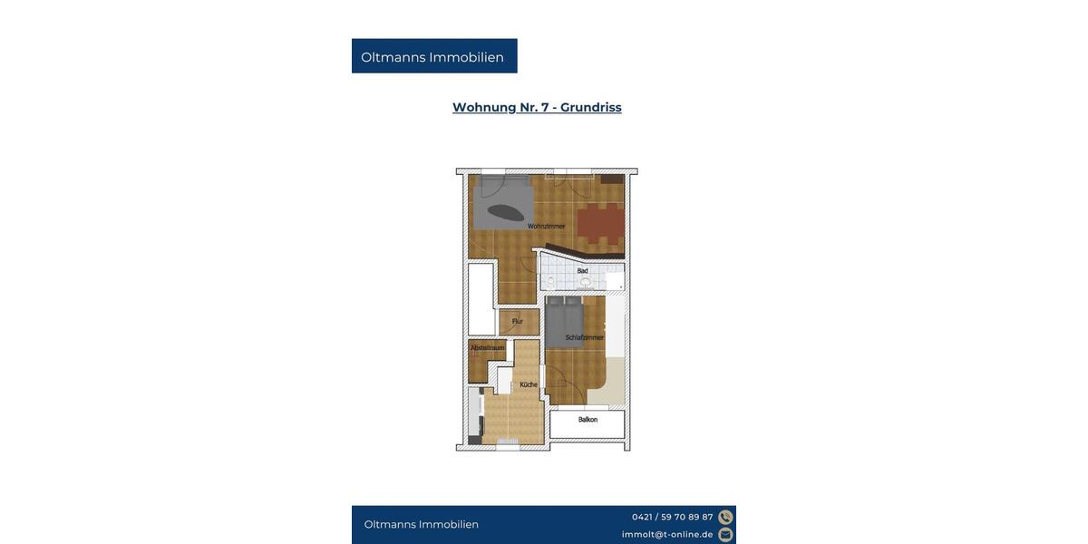 Etagenwohnung Bremen Burglesum - 2 Zimmer, 53 m&sup2;, 593&euro; | Angebot:26019456