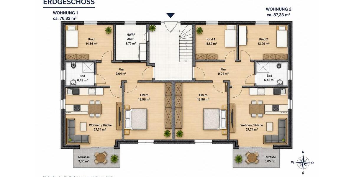 Erdgeschoßwohnung Ottersberg - 4 Zimmer, 87 m&sup2;, 1.250&euro; | Angebot:26455266