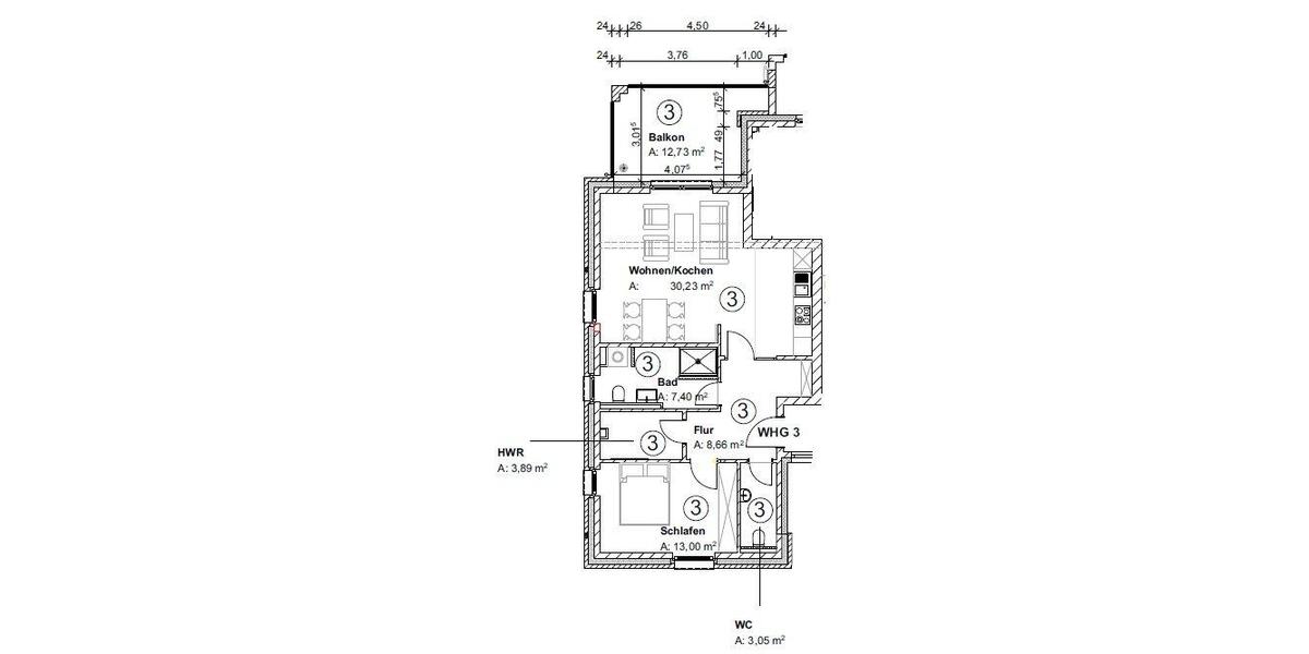 Etagenwohnung Stuhr - 2 Zimmer, 63 m&sup2;, 1.020&euro; | Angebot:26621202