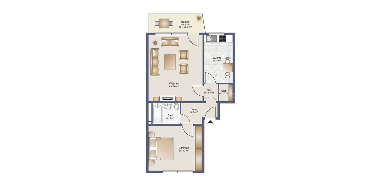 Etagenwohnung Bremen Sodenmatt - 2 Zimmer, 53 m&sup2;, 118.000&euro; | Angebot:26644467