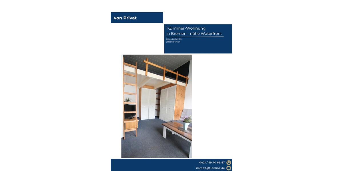 Etagenwohnung Bremen Burglesum - 1 Zimmer, 27 m&sup2;, 495&euro; | Angebot:26396709