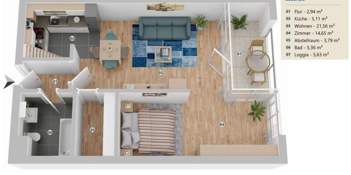 Etagenwohnung Achim Baden - 3 Zimmer, 57 m&sup2;, 198.000&euro; | Angebot:25770314