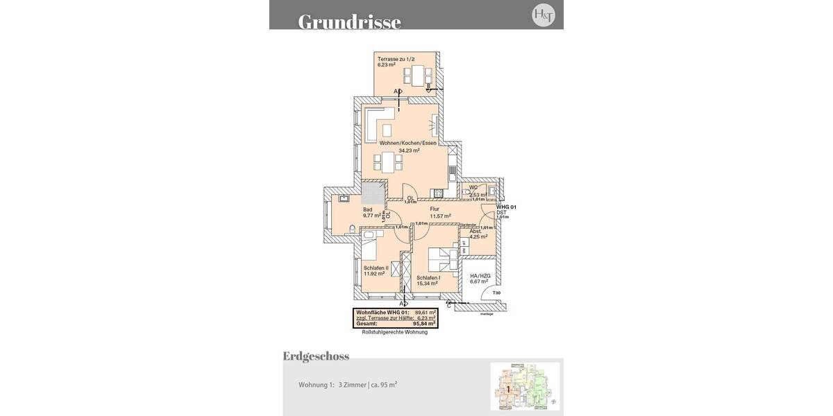 Etagenwohnung Stuhr Brinkum - 3 Zimmer, 95 m&sup2;, 364.000&euro; | Angebot:23955518