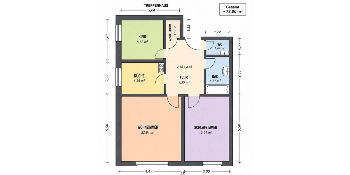 Etagenwohnung Bremen Ostertor - 3 Zimmer, 72 m&sup2;, 1.150&euro; | Angebot:26903166