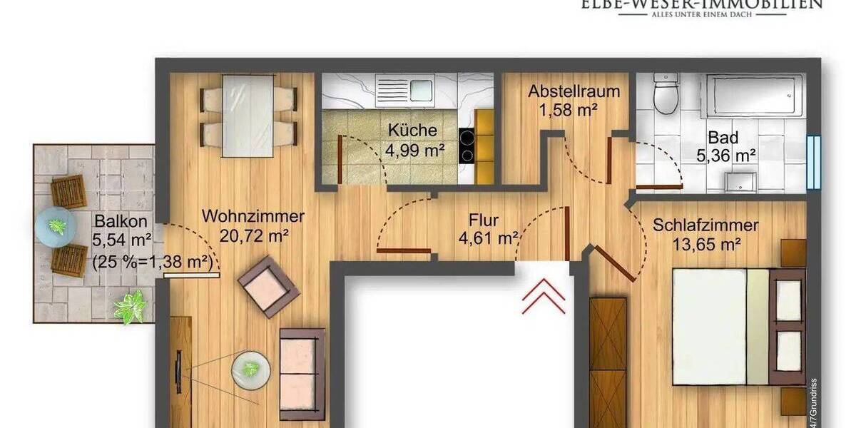 Etagenwohnung Bremen Walle - 2 Zimmer, 52 m&sup2;, 540&euro; | Angebot:26833932
