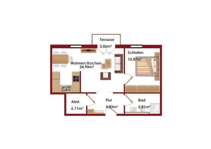 Etagenwohnung Bremen Sebaldsbrück - 2 Zimmer, 55 m&sup2;, 750&euro; | Angebot:26205597