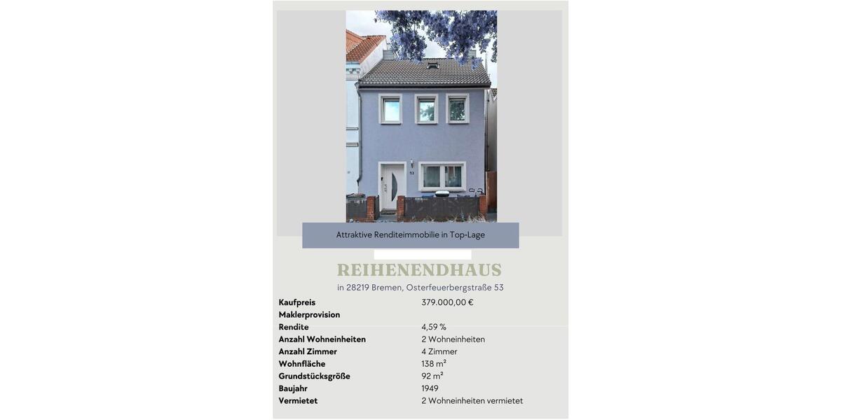 Reihenhaus Bremen Gröpelingen - 4 Zimmer, 138 m&sup2;, 379.000&euro; | Angebot:26819273