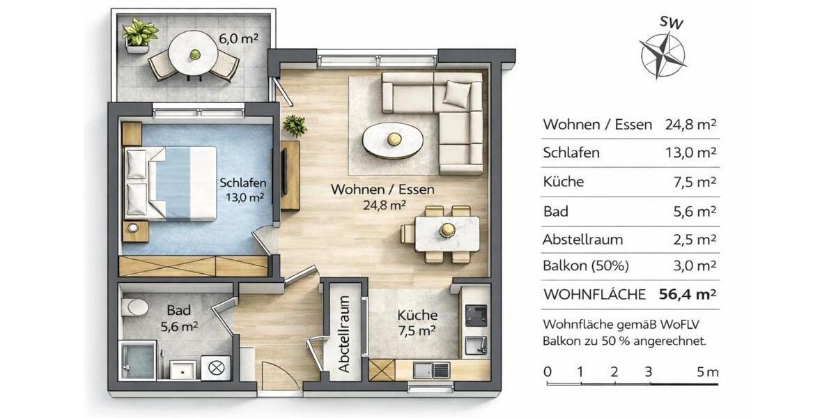 Etagenwohnung Oyten - 2 Zimmer, 56 m&sup2;, 595&euro; | Angebot:25790296