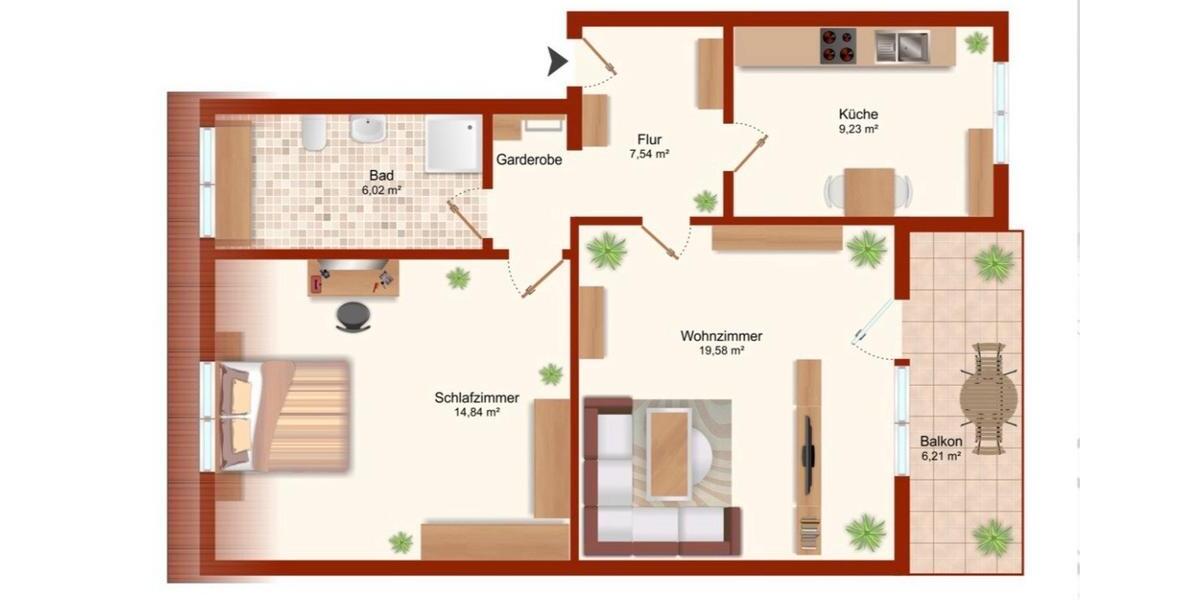 Etagenwohnung Achim - 2.5 Zimmer, 60 m&sup2;, 970&euro; | Angebot:26426909