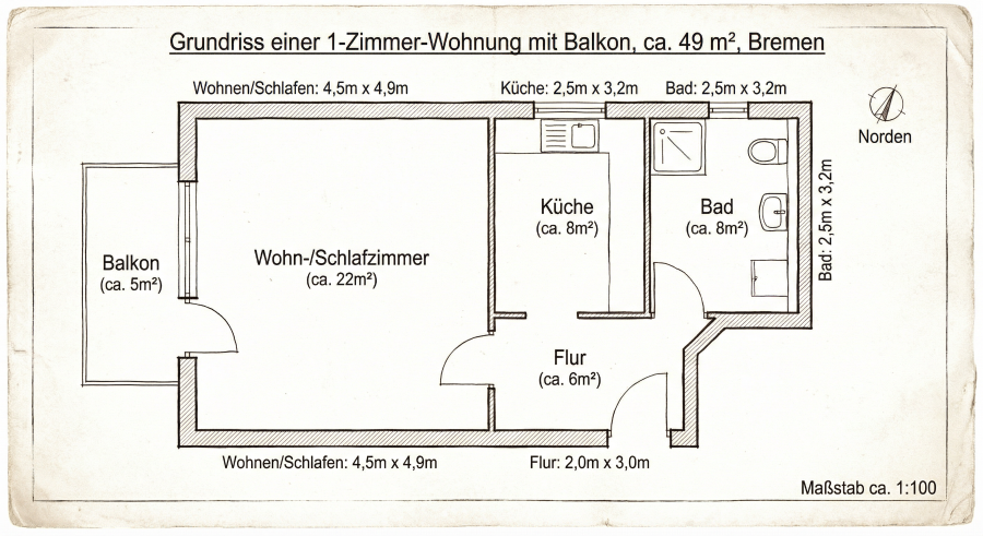Helle 1-Zimmer-Wohnung in zentraler Lage von Bremen - Etagenwohnung Bremen | Angebot:26186982