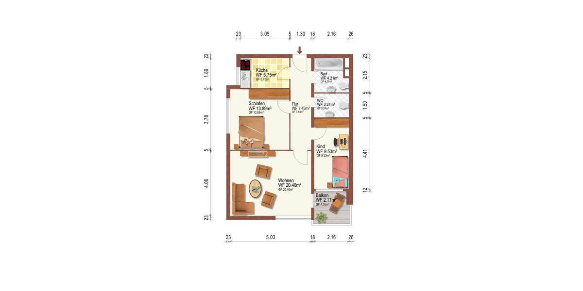 Etagenwohnung Bremen Riensberg - 3 Zimmer, 66 m&sup2;, 150.000&euro; | Angebot:26486969