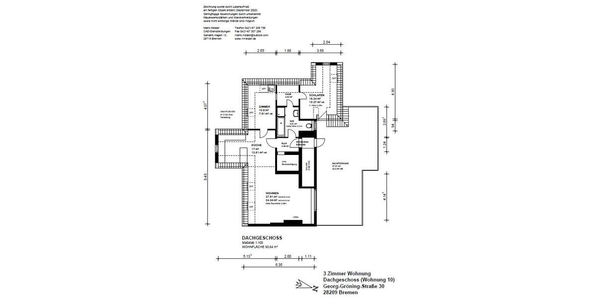 Dachgeschoßwohnung Bremen Schwachhausen - 3 Zimmer, 91 m&sup2;, 499.000&euro; | Angebot:27250963