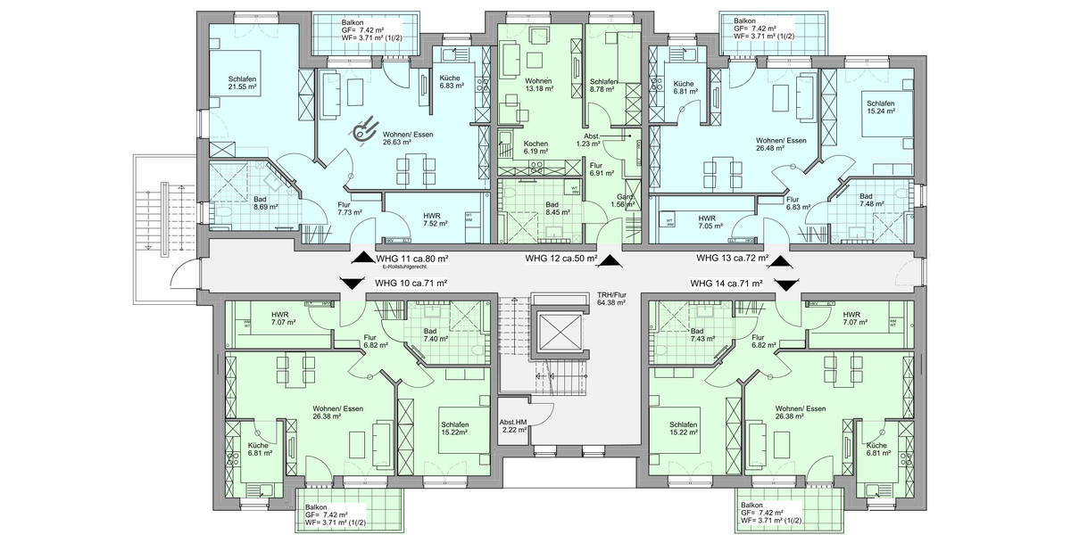 Etagenwohnung Schwanewede - 2 Zimmer, 71 m&sup2;, 315.900&euro; | Angebot:26029638