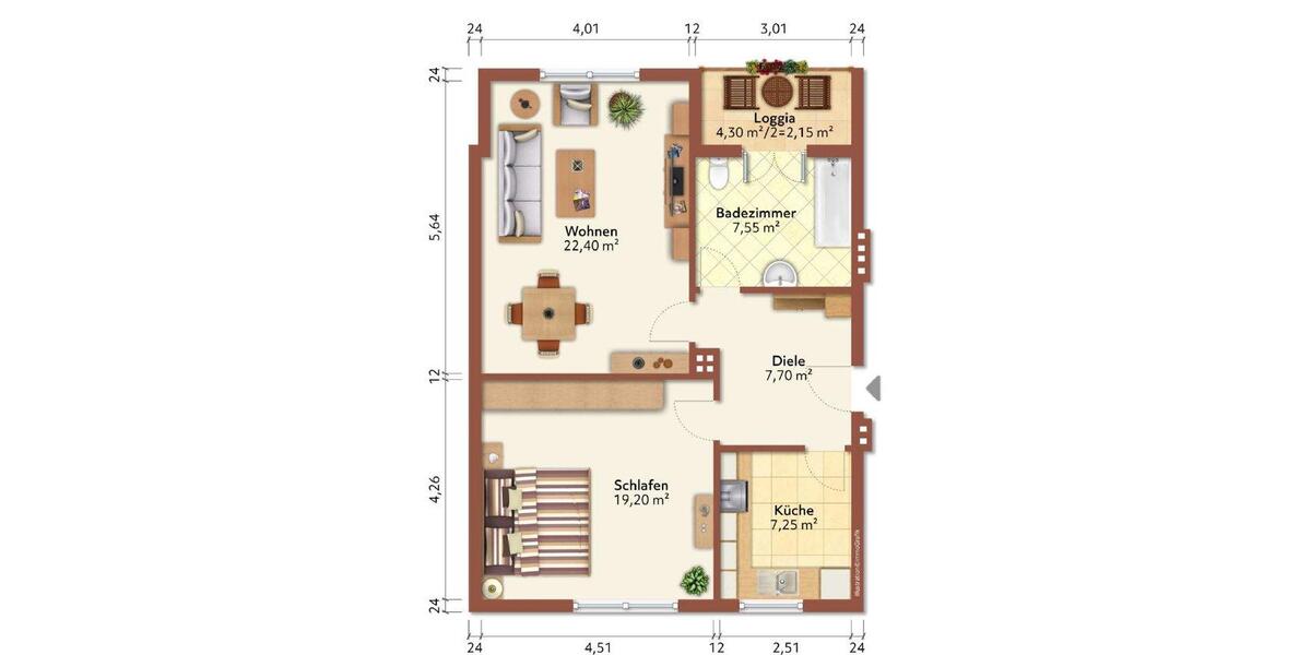 Etagenwohnung Bremen Findorff - 2 Zimmer, 67 m&sup2;, 900&euro; | Angebot:26301188