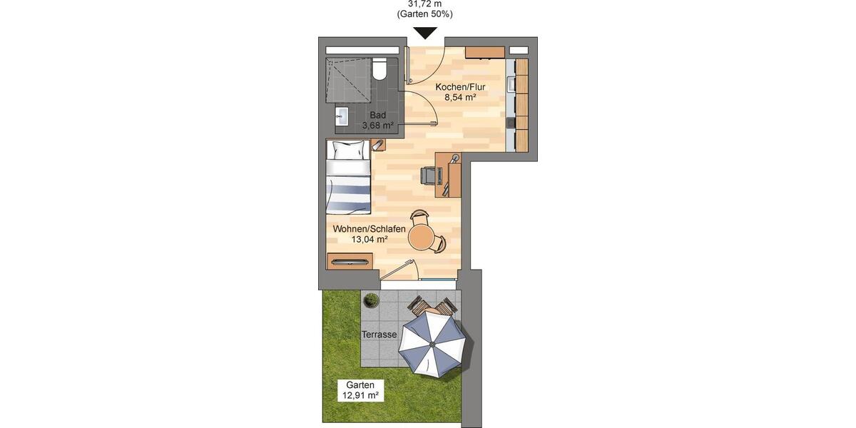 Erdgeschoßwohnung Bremen Walle - 1 Zimmer, 32 m&sup2;, 559&euro; | Angebot:25804817